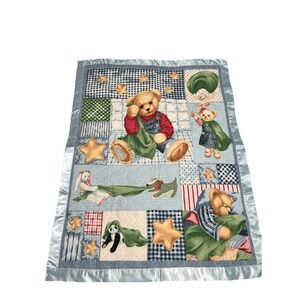 blue jean teddy bear baby Blanket Satin Edge Quilt Patchwork Me & My Blankie